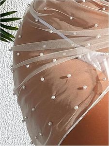 Women's Pearl Knitted Fabric Bridal Sarong <b>Wrap</b> Cover-Up Short Skirt Quick Dry Seamless Anti-Uv <b>Beach</b> Wedding & Honeymoon Outfit - Product Image 2