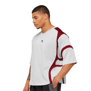 T-shirt de sport en maille surdimensionné pour homme, respirant, pour l'entraînement athlétique, coupe ample, performance, fitness, gris - Product Image 3