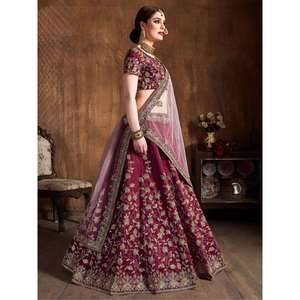 ผ้าไหมดิบปักเลื่อมสีน้ำตาลแดงที่สวยงามพร้อมตาข่ายนุ่ม - Product Image 5