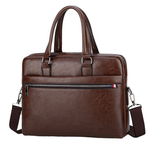 Porte-documents classique en cuir pour homme, fermeture éclair, sac souple et résistant pour affaires, marron - Product Image 1