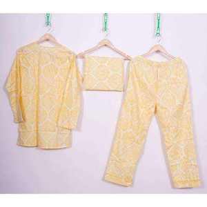 Pijama de Mujer de Algodón Satinado con Cuello en V, Pantalones Largos y Camisa, ODM, Cintura Elástica, Transpirable, Estampado Digital, Ligero, Otoño 2026 - Product Image 1