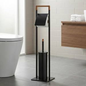 Porte-papier hygiénique en bambou moderne avec brosse en fer pour salle de bain - Product Image 1