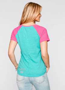 Débardeur Raglan Uni pour Femme, Col Rond, Manches Courtes, Vert Teal Rose, Sportif, Anti-boulochage, Imprimé en Relief, 100% Coton Jersey - Product Image 3