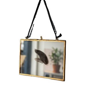 Antique Brass Hanging <b>Photo</b> <b>Frame</b> <b>Double</b> Glass Vintage Metal Pressed Flower Display <b>Frame</b> Vertical Wall Decor Floating <b>Frame</b> - Product Image 1