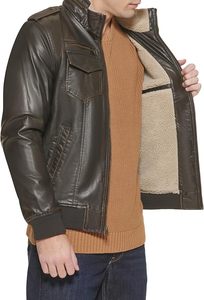 Veste de motard en cuir de vache pour homme, col montant, fermeture éclair, coupe classique, couleur unie, pour l'automne - Product Image 6