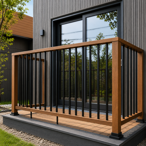 Barandilla Moderna de Madera para Balcón con Balaustres de Metal Negro, Barandilla Duradera para Terraza Exterior, Estilo Contemporáneo para el Hogar - Product Image 2