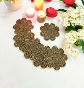 Handmade Gold Beaded Eco-Friendly Luxury Coasters-Customizable Color Set of 6 by Whimsy Art Craft - Product Image 1
