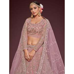 Ropa de boda de red suave bordada en rosa perla atractiva Lehenga Choli - Product Image 4