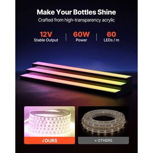 LED Lighted 3-Tier 48-inch Acrylic Home Bar Shelf Display Illuminated <b>Wine</b> Rack with RF Remote Control for Liquor Bottle Display - Product Image 3