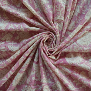 Tissu en coton imprimé à la main indien, motif floral rose – Fabricant de tissus pour vêtements Jaipur - Product Image 1