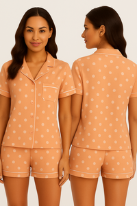 Ensemble de pyjama en satin pour femmes, manches courtes, col rabattu, fermeture à boutons, vêtements de nuit d'été, couleur unie, style élégant - Product Image 5