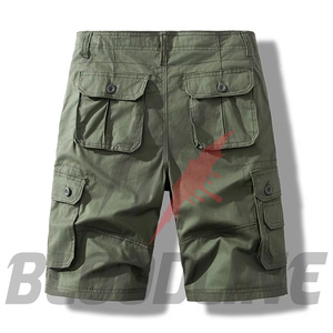 Shorts en coton uni pour homme, taille haute, fermeture boutonnée, style denim délavé, tissu respirant. - Product Image 5