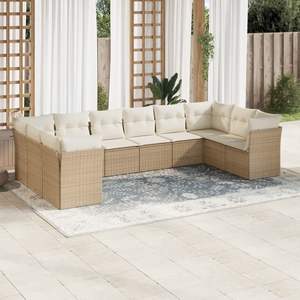 Conjunto de Sofás de Jardín de Ratán Beige, 6 Plazas, Diseño Contemporáneo para Exteriores - Product Image 3