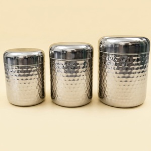 Hammered Stainless Steel Canister Set Of 3 With Airtight Lids Food Grade Rust-Proof Metal Kitchen Storage Containers For Tea - Product Image 1