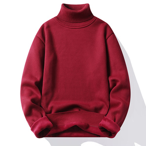 <b>Men's</b> <b>Turtleneck</b> Knitted Pullover Solid Color Casual Winter Sweater Regular Fit Long Sleeve <b>Red</b> - Product Image 1