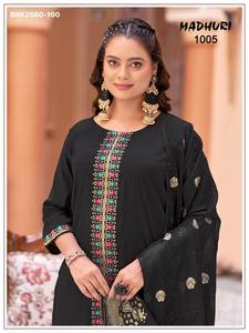 Conjunto de Kurti-Pantalón-Dupatta de Viscosa de Alta Calidad con Bordado Mal Chanderi, Proveedor y Exportador Mundial de Moda Femenina - Product Image 6