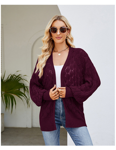 Women's Knitted <b>Lady</b> <b>Cardigan</b> Long Sleeve Sweater Women Casual Hollow Knitted Sweater 100% Acrylic - Product Image 4