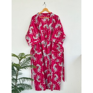 V-Neck Printed <b>Animal</b> <b>Pattern</b> Kimono Robe With Belt Three Quarter Sleeve Maxi Length Loose Fit 100 Polyester Cover-Up - Product Image 3