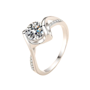 Bague de fiançailles en moissanite, taille brillant rond, sertie pavé de diamants, design géométrique, style classique pour femme - Product Image 4