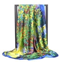 Écharpe carrée en soie de luxe pour femme, 90 cm, imprimé chaîne jaune et bleu marine, châle en satin avec logo personnalisé pour la femme élégante