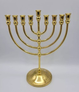 Brass Hanukkah Menorah 9 Branch Candle Holder with gold finishing Handmade Metal Candelabra for Home Religious <b>Decoration</b> - Product Image 4