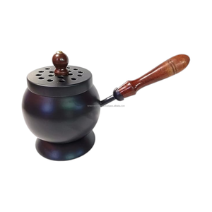 Black Iron Incense Burner Wooden Handle Charcoal Resin Burner for Home Temple Yoga Meditation <b>Decorative</b> Gift - Product Image 2