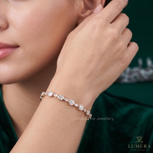 สร้อยข้อมือเพชร18K สีเหลืองทองสำหรับปลูกในห้องปฏิบัติการชุดเครื่องประดับรูปวงรีสร้อยข้อมือเพชร - Product Image 1