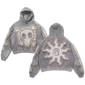 Sweat-shirts surdimensionnés pour hommes, effet délavé, 100% coton lourd, broderie de patchs usés, streetwear, OEM ODM - Product Image 6