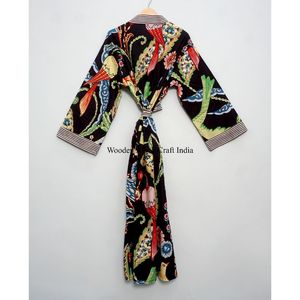 Bata Kimono de Verano para Mujer, 100% Algodón, Cuello en V, Larga, con Estampado Floral, Lavable a Máquina, Ropa de Estar Informal y de Lujo - Product Image 5