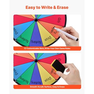 Ruota della Fortuna Girevole da 12 Pollici con Supporto da Tavolo, Roulette della Fortuna con 2 Pennarelli Cancellabili e 6 Scomparti - per Premi e Promozioni - Product Image 4