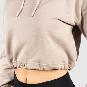 Sudadera con capucha corta para mujer 100% algodón, superventas 2026, con logo personalizado, bloques de color, fina, tipo jersey, para invierno, con capucha y técnica de lavado. - Product Image 4