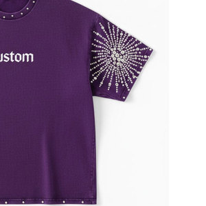 Premium Heavyweight Cotton Purple Acid Wash Oversized T-shirt | Rhinestone Sunburst Sleeve Design & <b>Studded</b> Neckline Streetwear - Product Image 4
