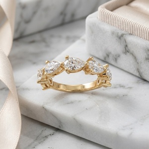2.10 CTW Pear Cut Prong Set Mixed Shape Diamond Cluster Statement Ring in Solid Gold Luxury Multi <b>Stone</b> Designer Band Style - Product Image 1