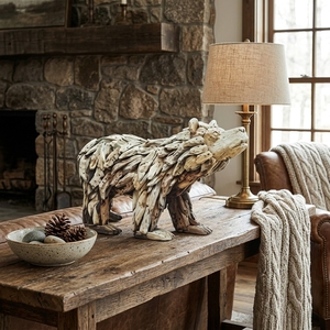 Escultura de oso de madera artesanal, estatua de animal de teca rústica de madera flotante, decoración para suelo forestal, marcos para espacios, diseño de unidades. - Product Image 3
