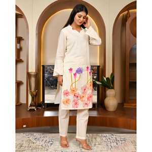 Conjunto de Kurta Casual para Mujer, Transpirable, Manga Larga, Talla XS, Tela de Algodón - Product Image 3