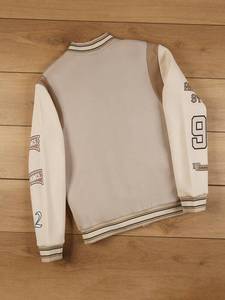 Two Tone Beige Brown Varsity <b>Jacket</b> <b>for</b> <b>Men</b> Wool Blend Fleece Lined College <b>Baseball</b> Outerwear Streetwear Fashion Supplier - Product Image 5