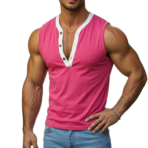 Débardeurs de fitness pour hommes, style streetwear, sans manches, col boutonné, tendance, vêtements de loisirs, vente en gros OEM - Product Image 1