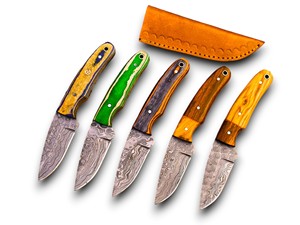 Couteau de chasse en acier Damas à prix de gros, manche en bois, lame à pointe tombante, bord droit, non réglable, couteaux DIY - Product Image 1