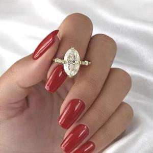 Anillo de Compromiso con Diamante de Corte Ovalado en Oro Amarillo, Anillo Solitario de Inspiración Vintage, Anillo de Novia, Joyería Fina con Diamantes, Boda de Lujo - Product Image 3