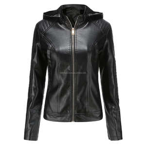 Élégant noir élégant à capuche Moto cuir polyvalent vestes pour femmes avec doublure Sherpa fermeture à glissière confort Durable - Product Image 6