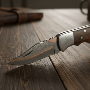 Couteau pliant artisanal en acier Damas, pointe tombante, manche en bois de rose, couteau utilitaire EDC, logo personnalisé, OEM - Product Image 2