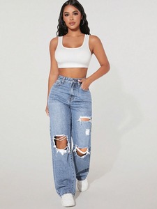 Women's Winter Denim Jeans Casual 100% Cotton Custom OEM Service Luxury Street Wear - Product Image 4