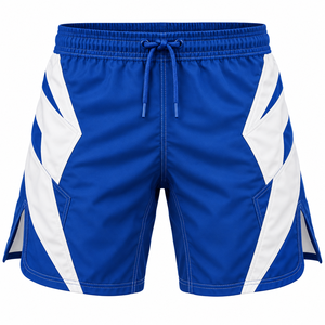 Men's Blue White Solid <b>Polyester</b>/Cotton Stretch Board <b>Shorts</b> Quick Dry Sporty Drawstring Waist - Product Image 1