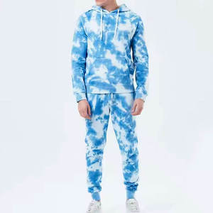 Custom Blue Tie Dye Tracksuit <b>Set</b> Hooded Sweatshirt <b>Jogger</b> Pants Matching Streetwear Casual Two Piece Sportswear - Product Image 1