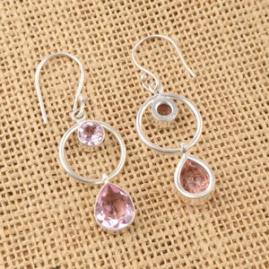 Boucles d'oreilles pendantes artisanales en Morganite rose naturelle, serties en argent sterling 925, cadeau élégant pour femme, idéal pour les soirées - Product Image 4