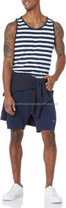 Men's Striped Sleeveless <b>Tank</b> <b>Top</b> O-Neck Knitted Casual Wear Navy <b>White</b> - Product Image 5