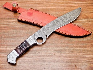 Couteau de chasse Bowie en acier Damas, artisanal, style Viking, OEM, lame droite, manche en corne de bélier, qualité industrielle, 15 pouces, pointe tombante - Product Image 5