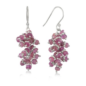 Pendientes Colgantes de Plata de Ley 925 con Racimo de Rubíes Rosados Facetados, Piedra de Nacimiento, Joyería de Oreja Moderna para Compromiso y Aniversario - Product Image 1