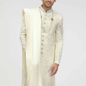 Traje de novio pakistaní indio Salwar Kameez para hombre, con bordados elaborados, sin arrugas y con protección solar. - Product Image 1
