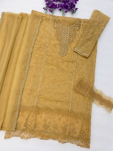 Ensemble Anarkali en rayonne brodée dorée avec dupatta, longueur cheville, tenue traditionnelle indienne et pakistanaise pour mariage, pour femme - Product Image 2
